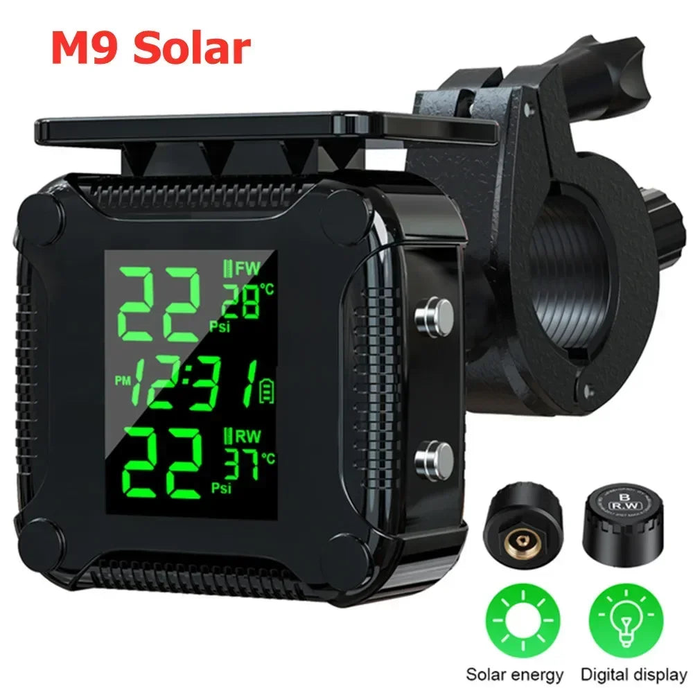 Solar Charging TPMS Motorcycle Tire Pressure Sensors Motorbike Tire Pressure Monitoring System Tyre Temperature Alarm System