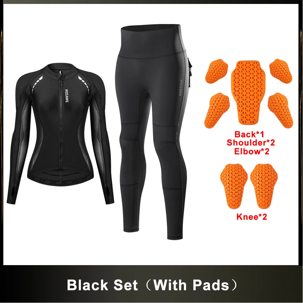 WOSAWE Women Motorcycle Jacket and Pants Set with Removable Pads Soft Padded Gear Summer Breathable Motocross Clothes Sexy Fit