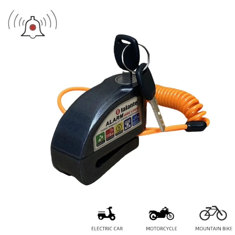 Motorcycle Bicycle Lock Alarm Safety Protection Padlock Disc Aluminum Alloy Anti-Theft Reminder Rope Lock Bag +Spare battery