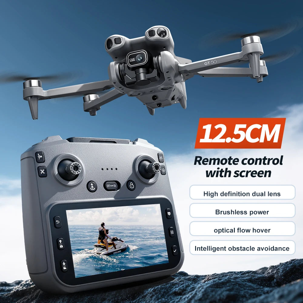 Professional GT50 Drone 8K HD Dual Camera Remote Control Large Screen 5G WIFI Dron Obstacle Avoidance Quadcopter