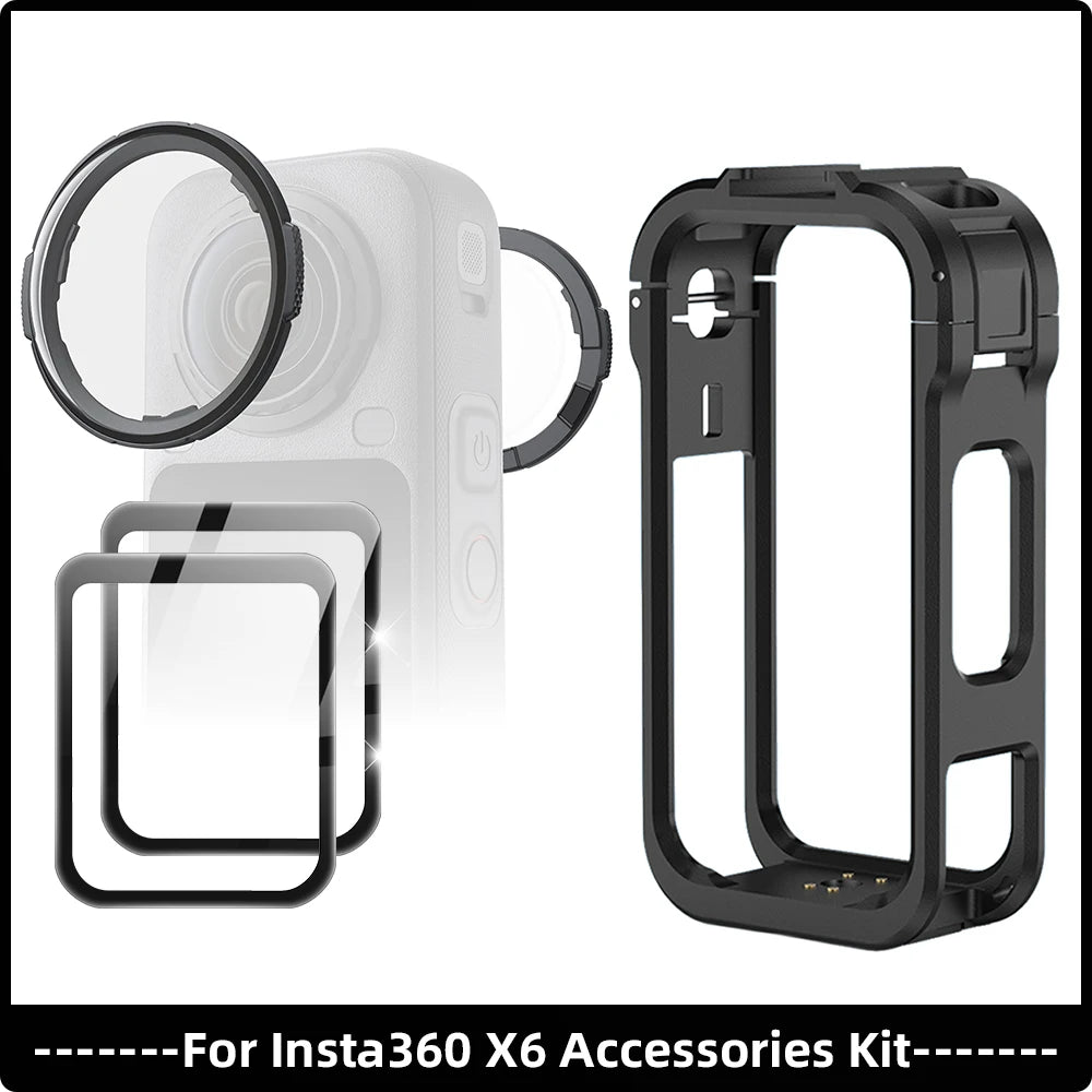 Accessories Set for Insta360 X6 Lens Guard Screen Protector Storage Bag Silicone Case Lens Cap Protective Frame for Insta 360 X6