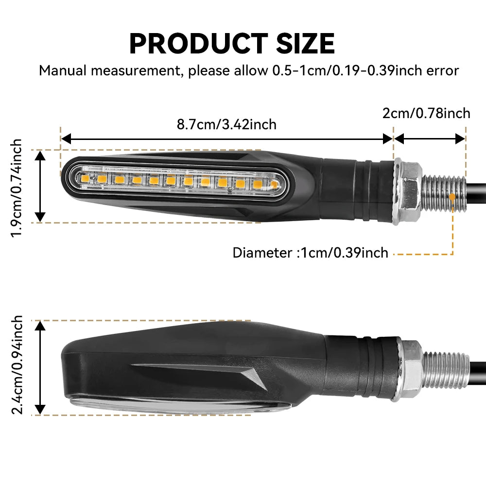 2/4pcs Motorcycle Flashing Lights Turn Sequential Signals LED Blinker Flowing Water Bendable Tail Stop Indicators Turn Signal