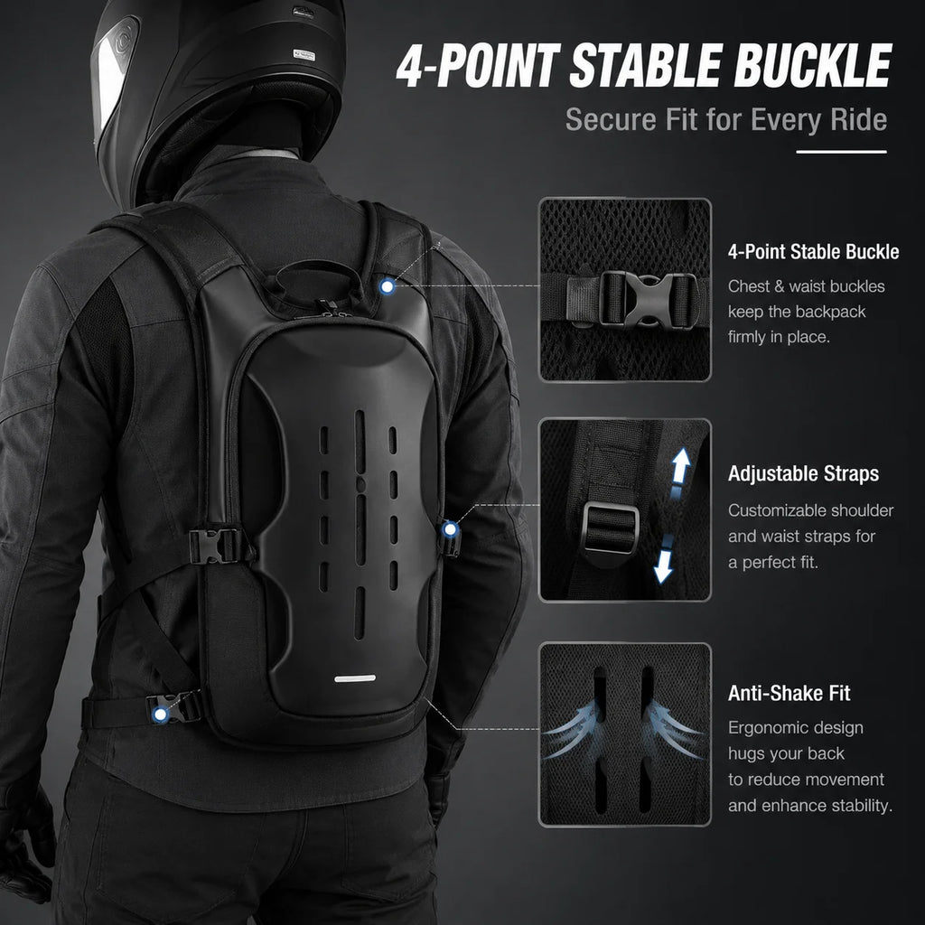 ALBERS Motorcycle Backpack Reflective Hydration Pack Large Capacity Water Resistant Outdoor Touring Rear Seat Bag Black