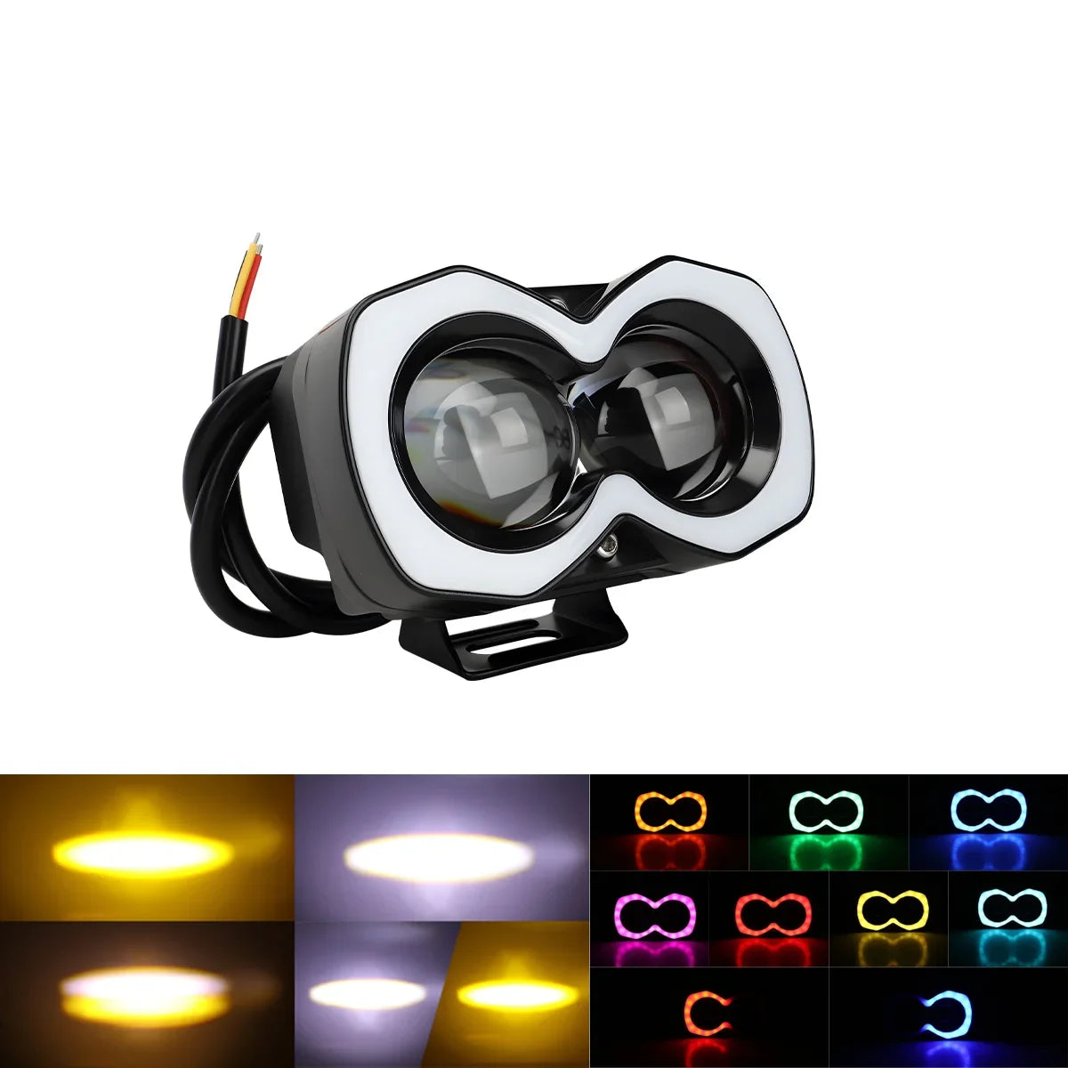 1pc Motorcycle LED Spotlight 2/3/4 Lens Dual Color White Yellow Warning Flash Lamp RGB Aperture Moto Headlamp LED Driving Lights