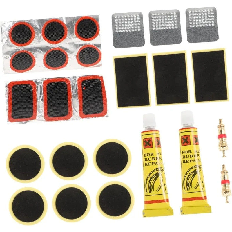 Bike Tire Repair Kit with Vulcanizing Patches, Pre Glued Patches Vulcanizing Fluid, Metal Rasp for Cycling Motorcycle Bicycle