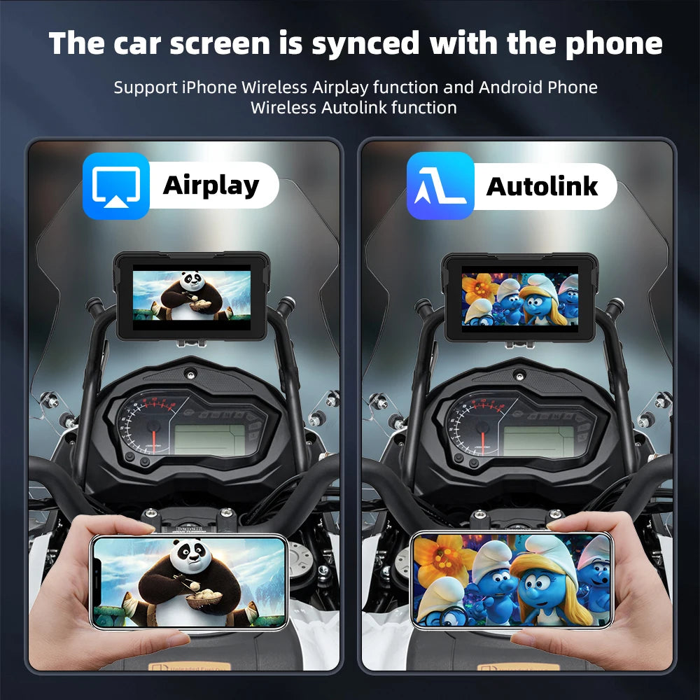 EKIY 5 inch Wireless CarPlay Moto Android Auto Portable Digital Motorcycle Dashboard GPS Motorcycle Navigation Display Screen