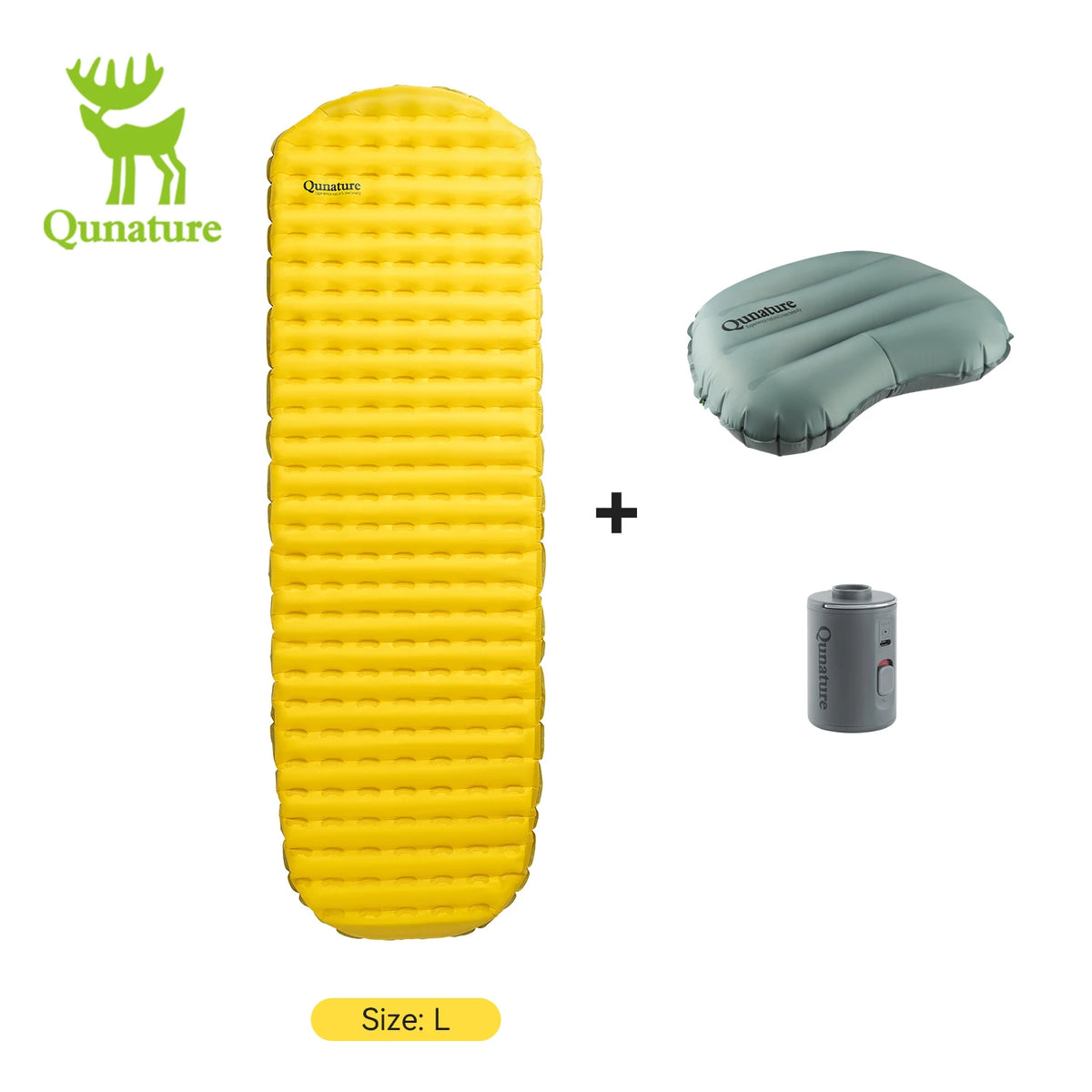 Qunature 3Pcs/set Outdoor Camping Inflatable Mattress Sleeping Bed Hiking Picnic Beach Mats Pillow Inflatable Pump  Air Cushion