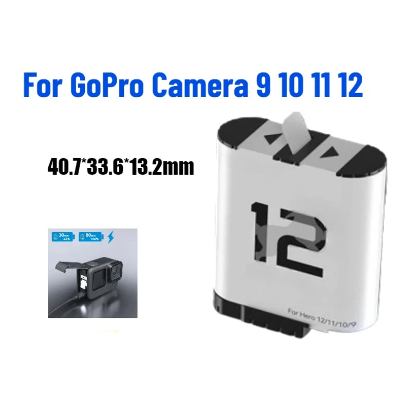 3.85V 1720mAh Low-Temperature Pocket Battery for GoPro Camera 9 10 11 12 Replace Rechargeable Battery Accessories