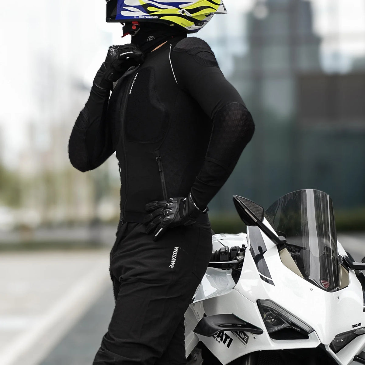 WOSAWE Men's Motorcycle Jacket Pant Set Summer Riding Breathable Jacket Elasticity Slim Fit Riding Jacket Quick Dry Clothing