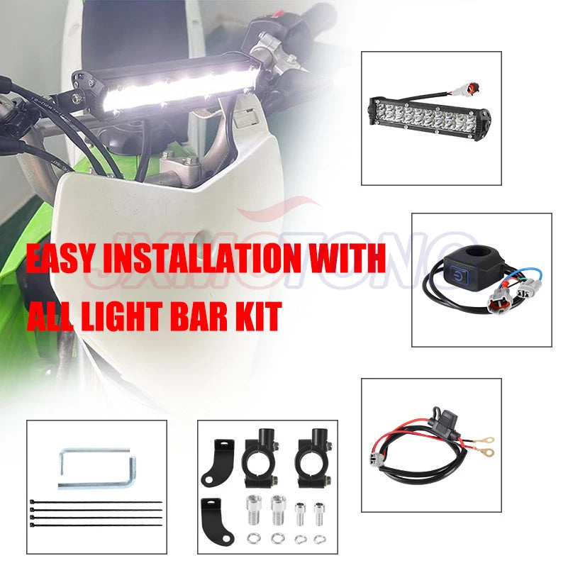 Motorcycle LED Light Bar Headlight Kit With Mounting Brackets and Switch For CRF250F CRF110 TTR110 YZF450 7/8" 22mm Handlebars