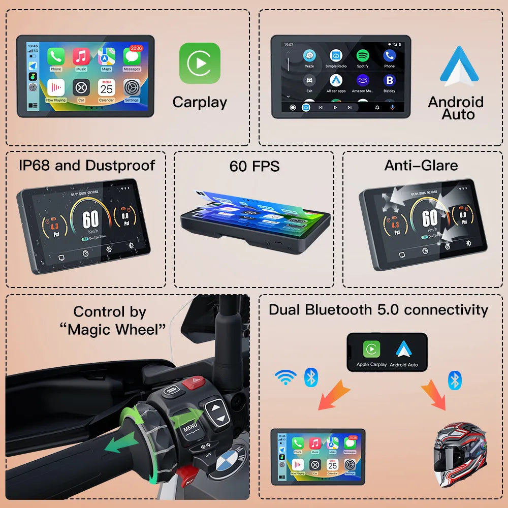 CARABC 6" Motorcycle Navigation Wireless Carplay Android Auto For BMW F750GS XR M1000 R1200GS R1250GS R1300GS S1000XR