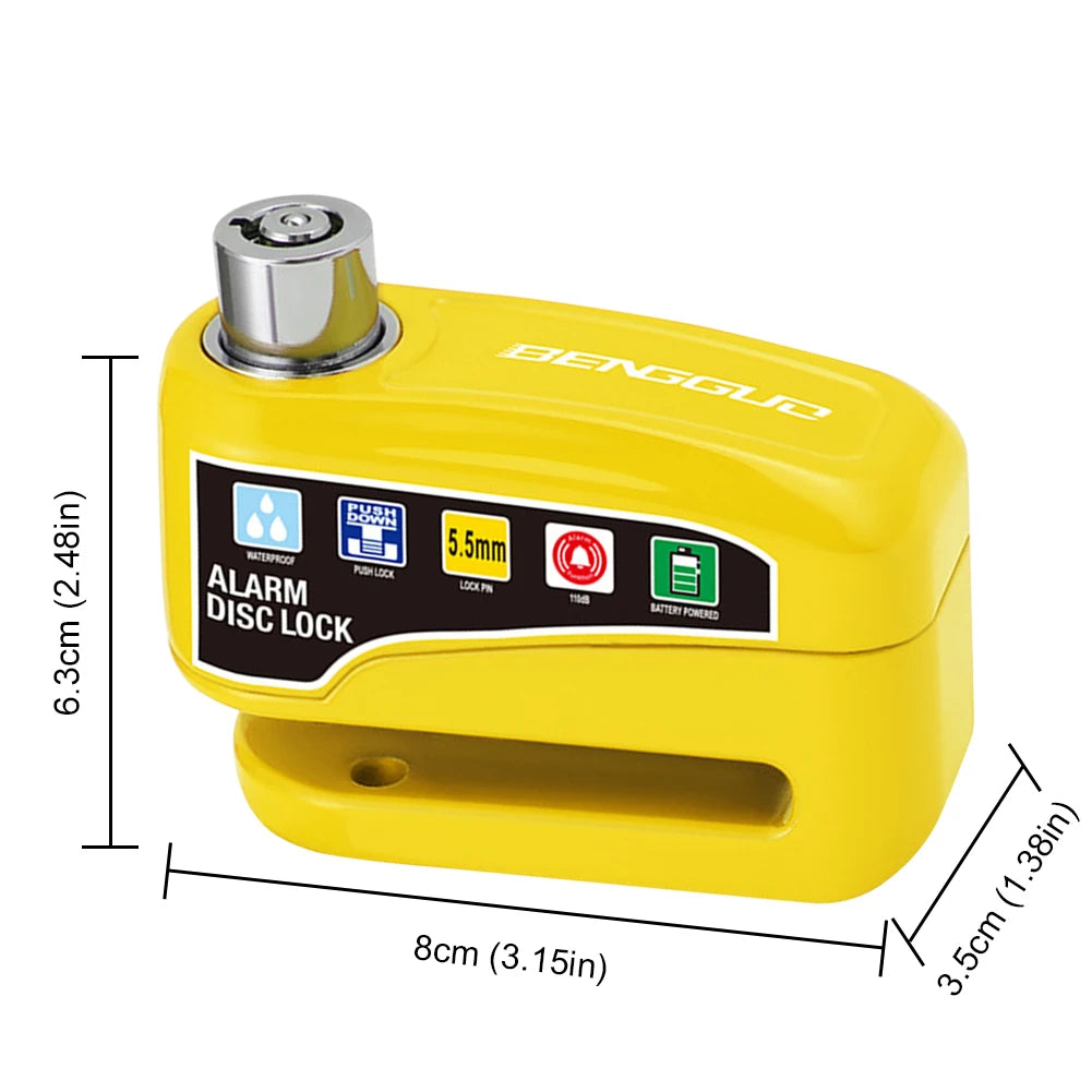 Motorcycle Alarm Lock Wheel Disc Brake Lock with Key Motorbike Scooter Waterproof Anti-theft Aluminum Alloy Security Brakelock