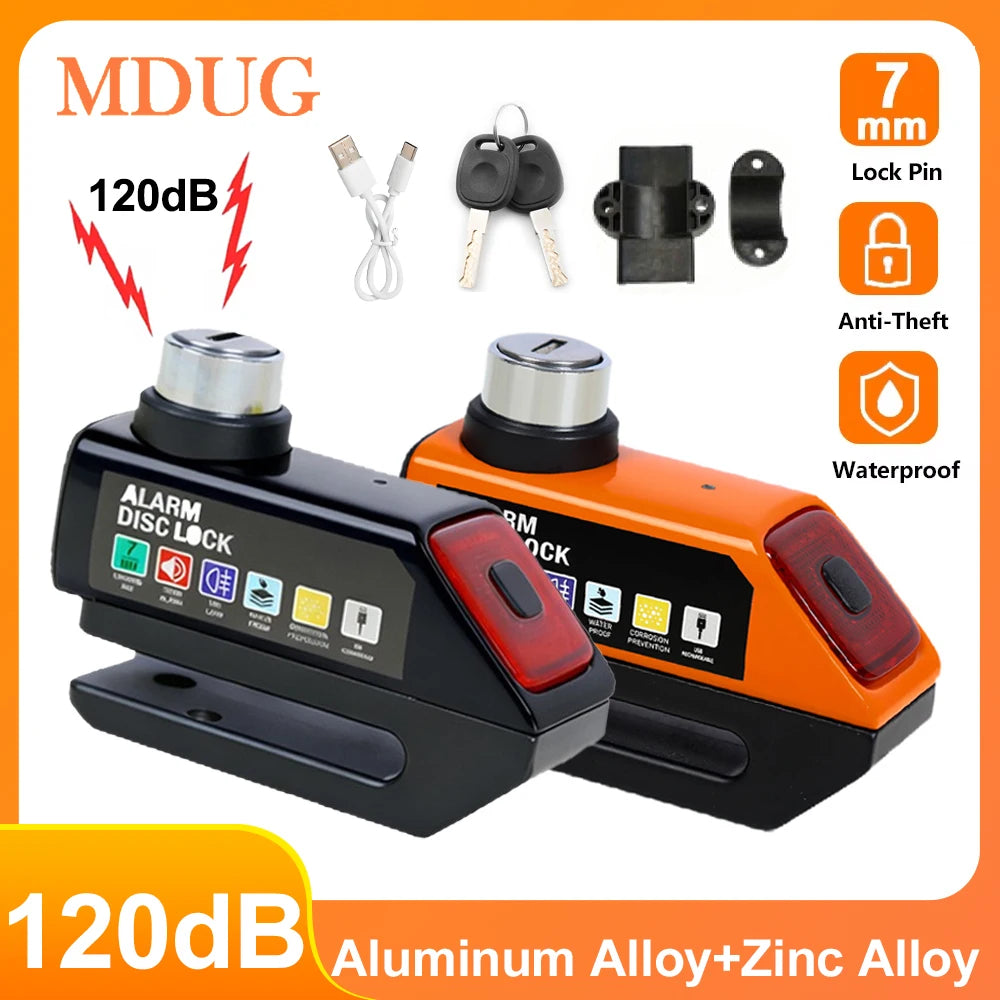 Motorcycle Alarm Disc Brake Lock 120dB Loud Anti Theft Alarma Security Moto Wheel Disk Padlock Waterproof Motorcycle Disc Lock