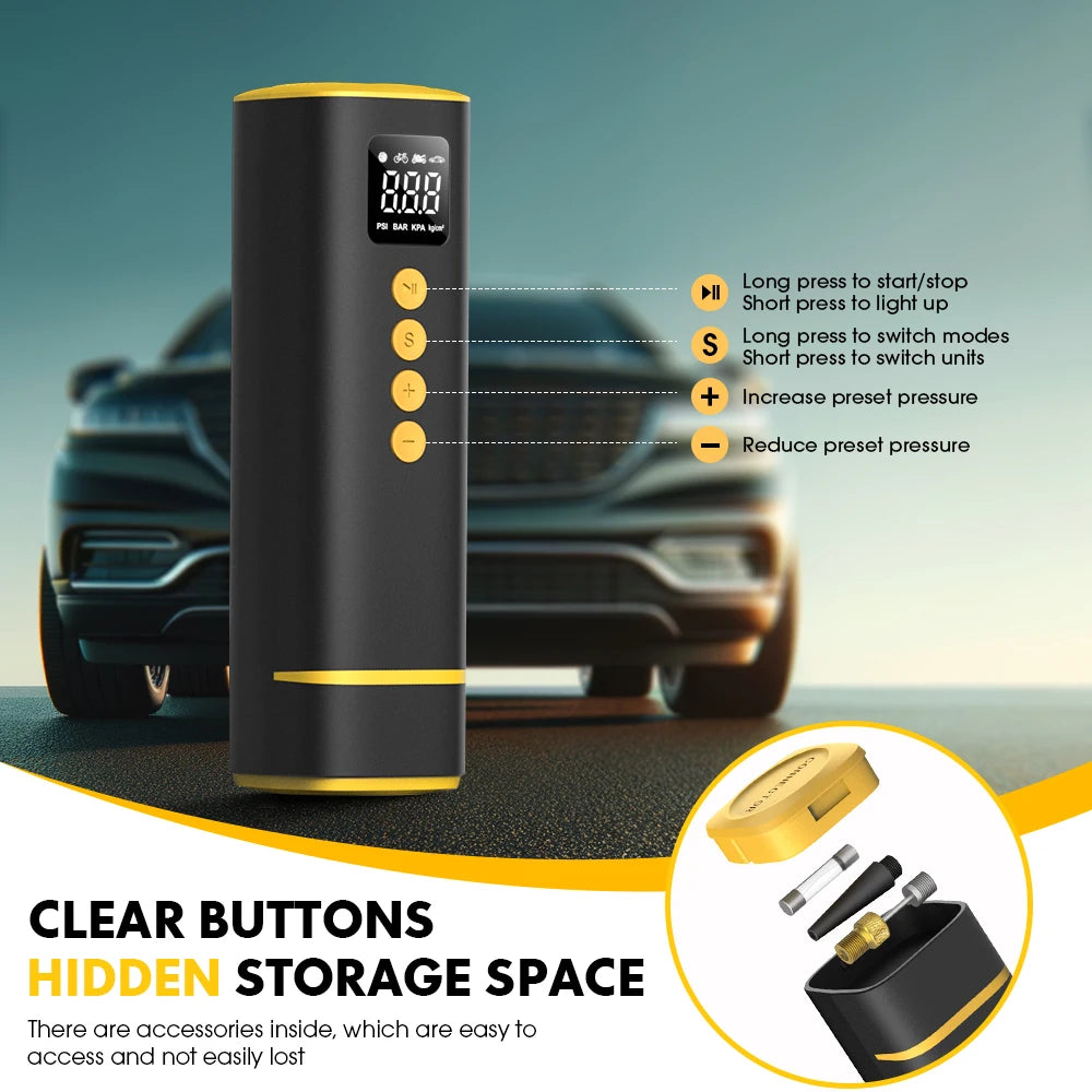 CARSUN 12V Wired Mini Portable Air Compressor 150PSI Digital Tire Inflator Smart LED Auto Shut-off CE for Car E-Bike Moto Balls