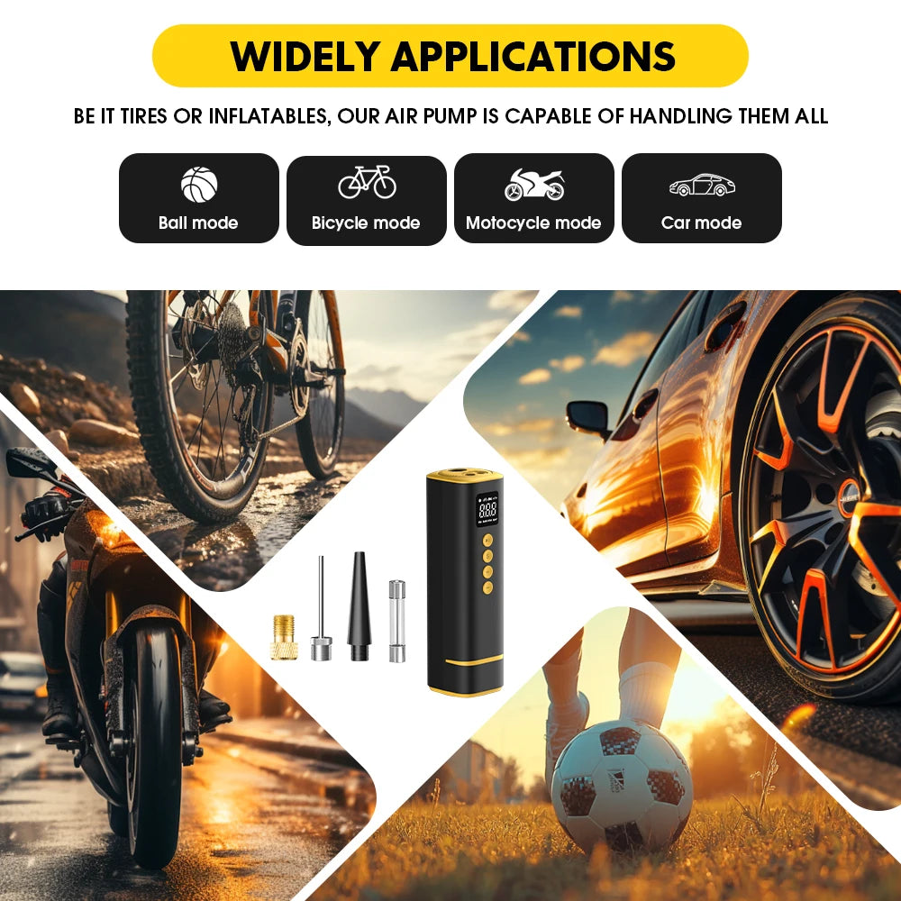 CARSUN 12V Wired Mini Portable Air Compressor 150PSI Digital Tire Inflator Smart LED Auto Shut-off CE for Car E-Bike Moto Balls