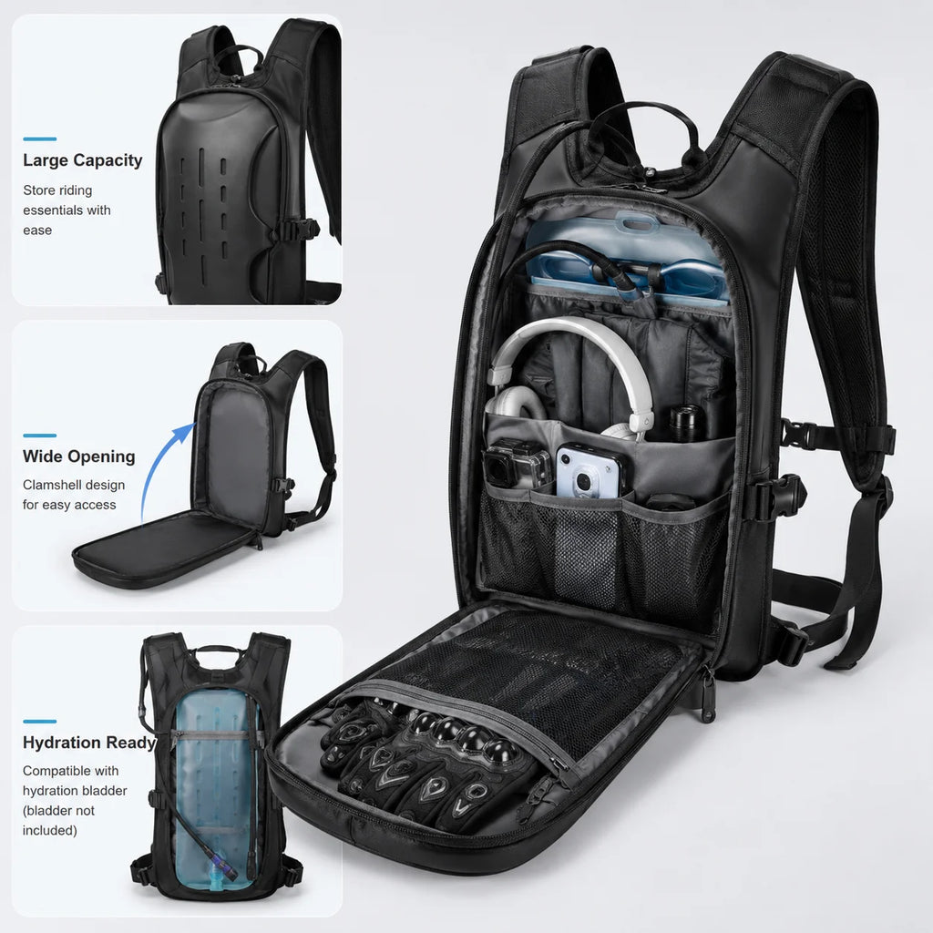 ALBERS Motorcycle Backpack Reflective Hydration Pack Large Capacity Water Resistant Outdoor Touring Rear Seat Bag Black