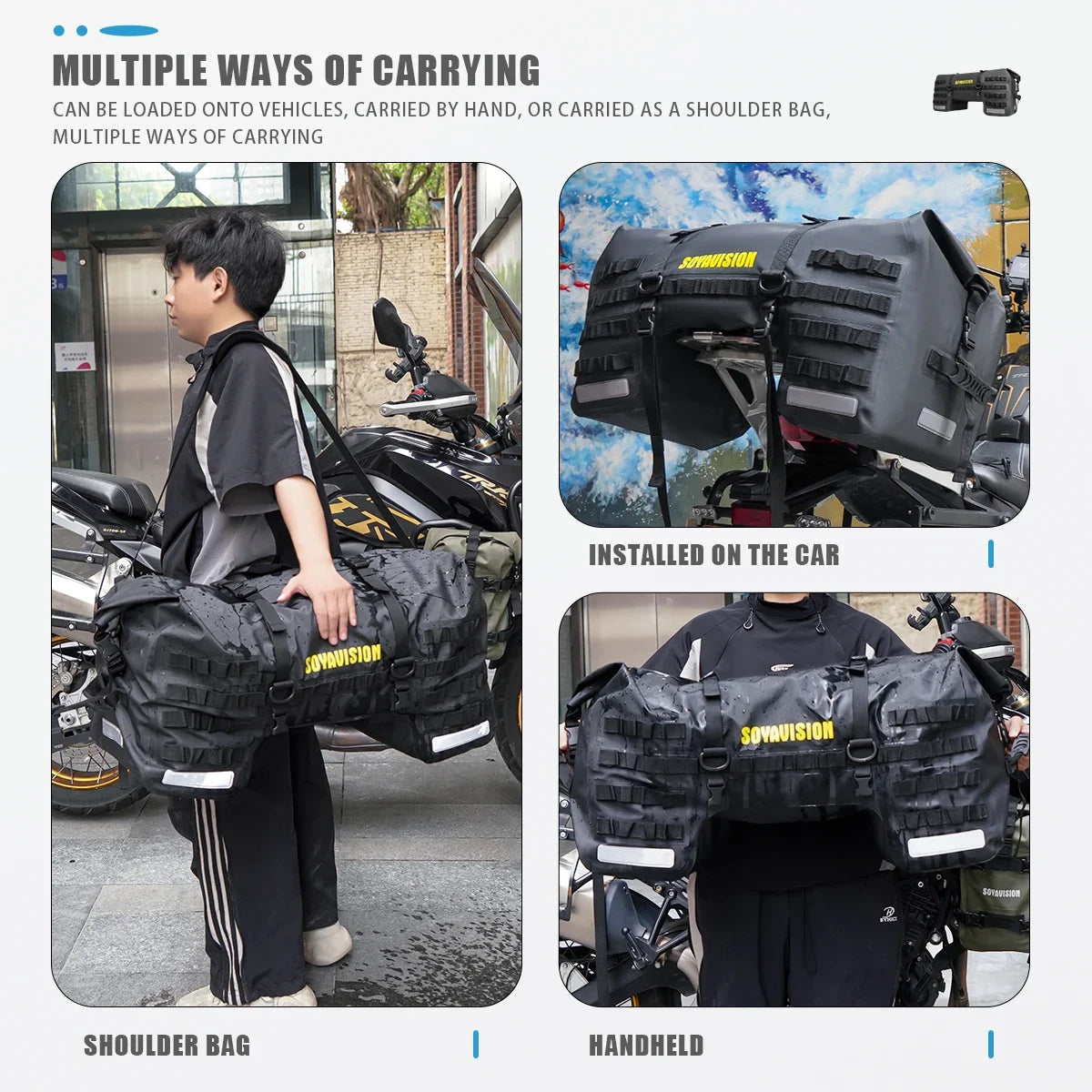 SOYAVISION Dry Motorcycle Tail Bag 80L/50L Waterproof PVC Motor Back Seat Luggage for Travel,Sport Touring & Adventure Riding