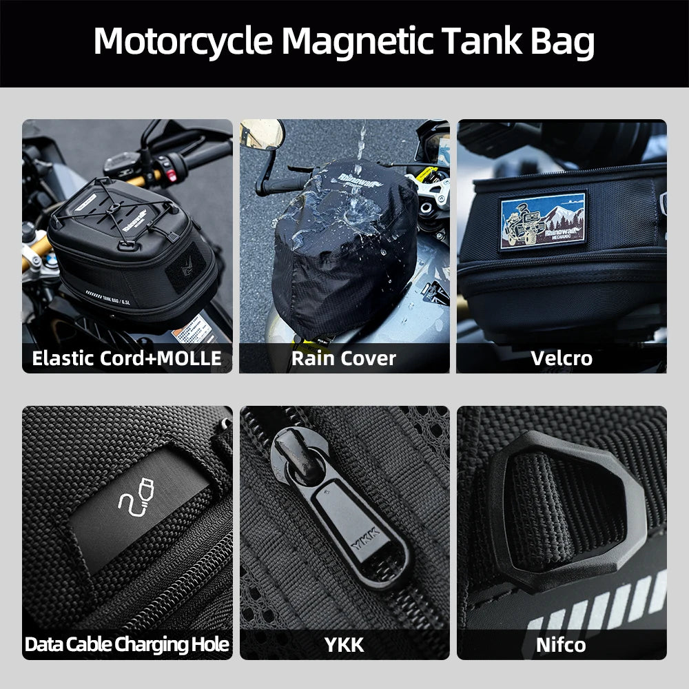 Rhinowalk Motorcycle Magnetic Tank Bag Quick Release Waterproof 6.5L Anti-theft FOR BMW KTM Beneli HONDA CFMOTO DUCATI Some Moto