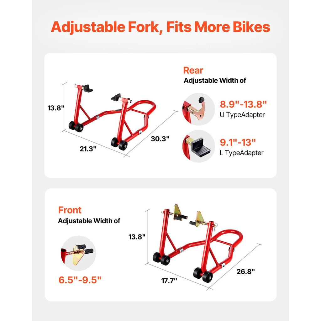SucceBuy Motorcycle Stand Lift 850lbs Front Rear Combo Stand Lift Front Wheel Dual-Fork Stand Rear U+L Fork Swingarm Spool Stand