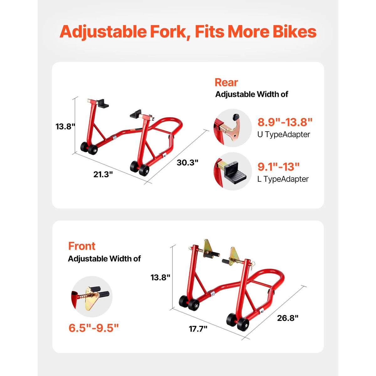 SucceBuy Motorcycle Stand Lift 850lbs Front Rear Combo Stand Lift Front Wheel Dual-Fork Stand Rear U+L Fork Swingarm Spool Stand