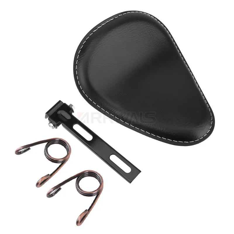 Motorcycle Leather Saddle Seat Retro Black Leather Solo Seat for Harley Custom Chopper Bobber Honda Yamaha Kawasaki Suzuki