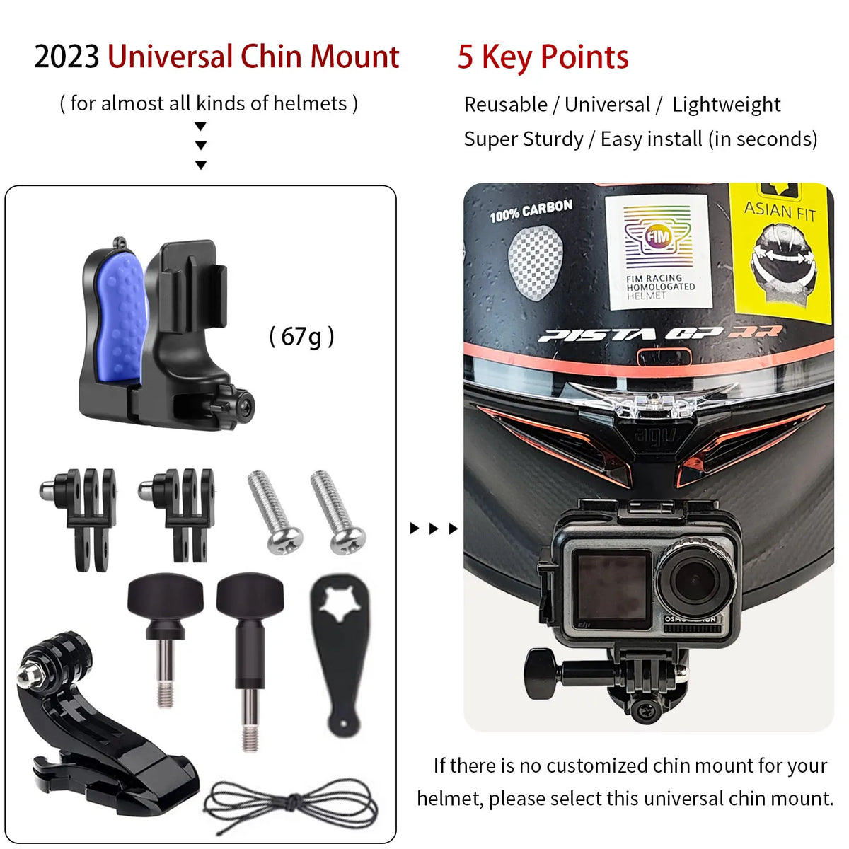 TUYU Premium Customized Helmet Aluminium Chin Mount for GoPro 13 Insta360 DJI Camera for SHOEI GT Air3 AGV ARAI HJC KLIM Helmets