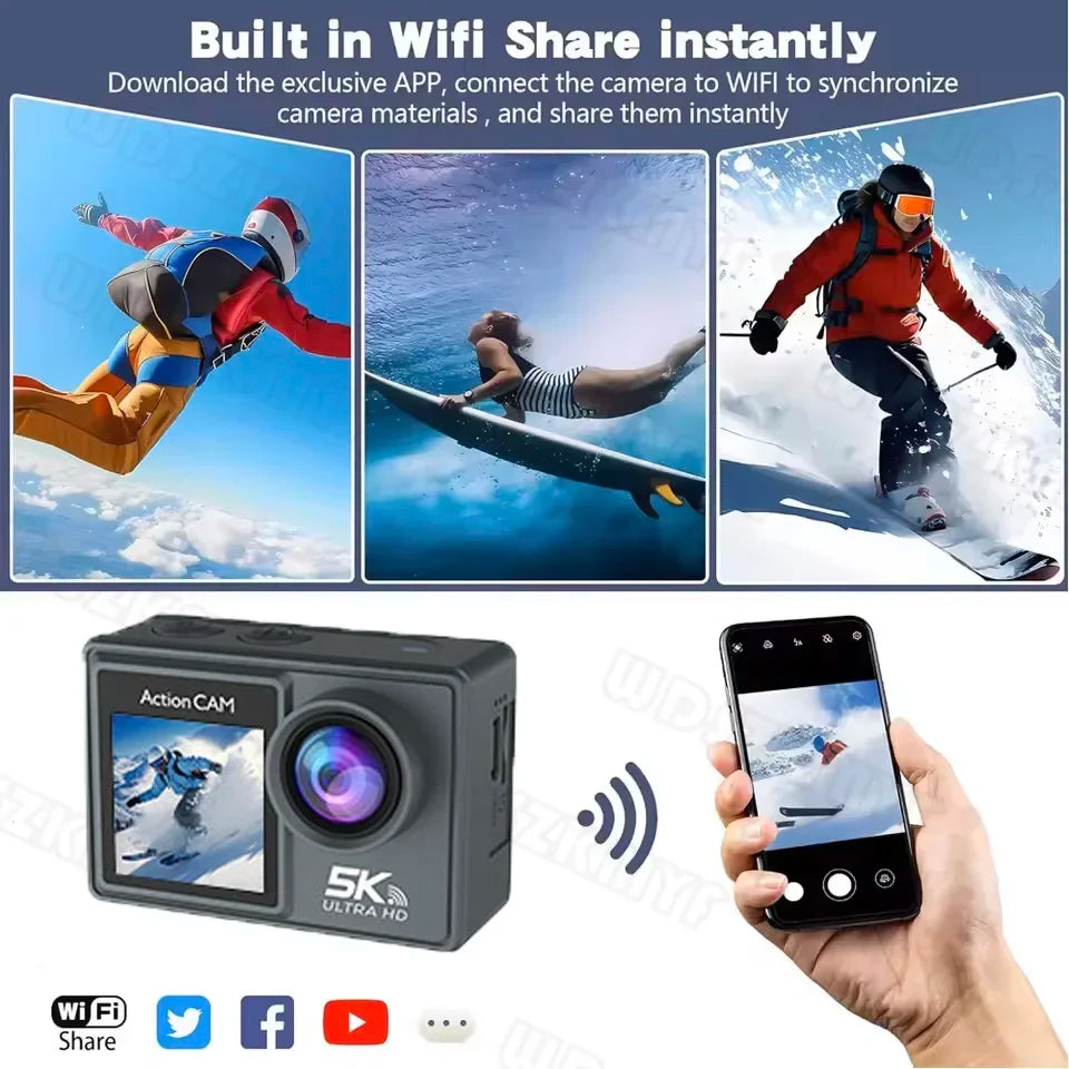 5K Action Camera 5K 60FPS 6-Axis Touch Screen Stabilization Pocket Sports Camera Waterproof Bodycam For Motorcycle/Cycling Vlog
