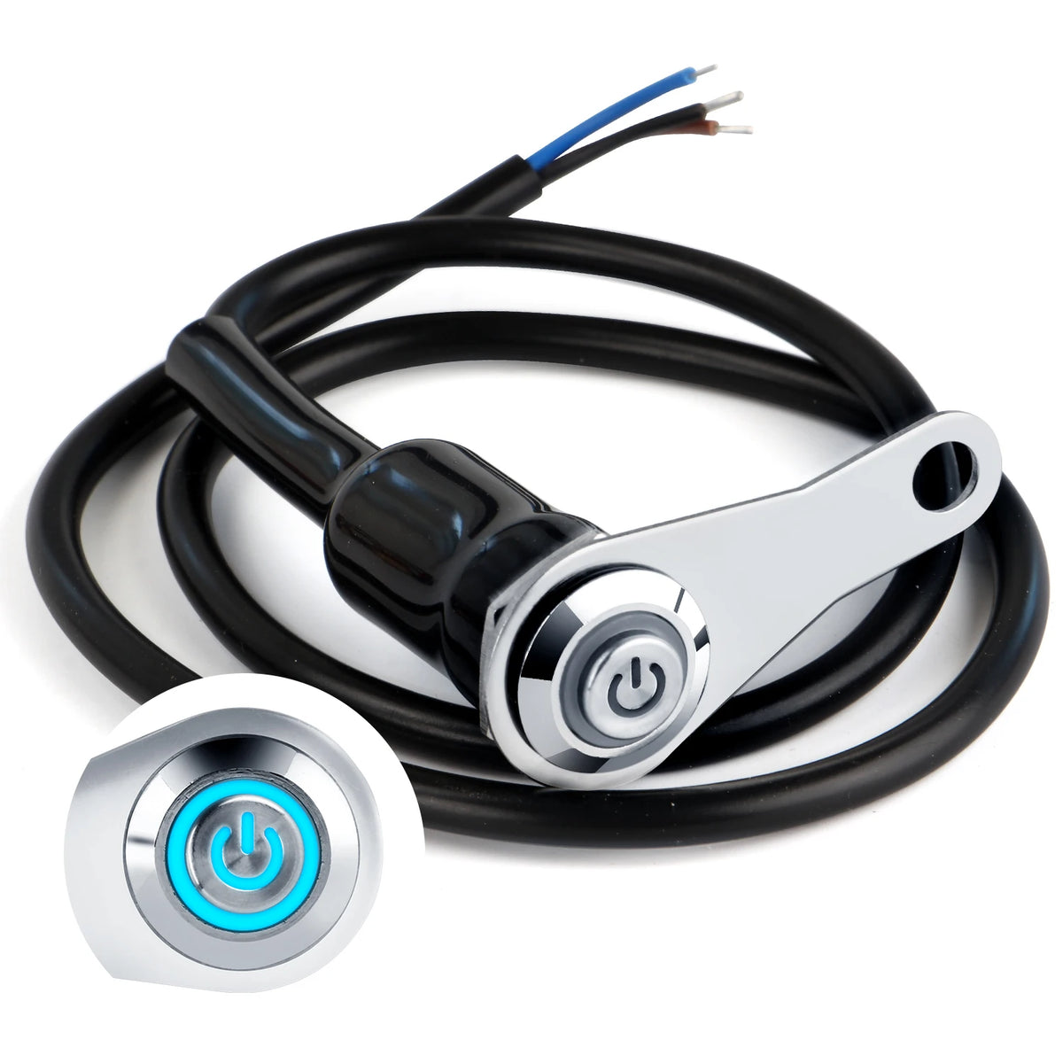 Blue LED Motorcycle Handlebar Switches - 12V Stainless Steel with Fog Light Control Button, Fit for Street Touring Bikes
