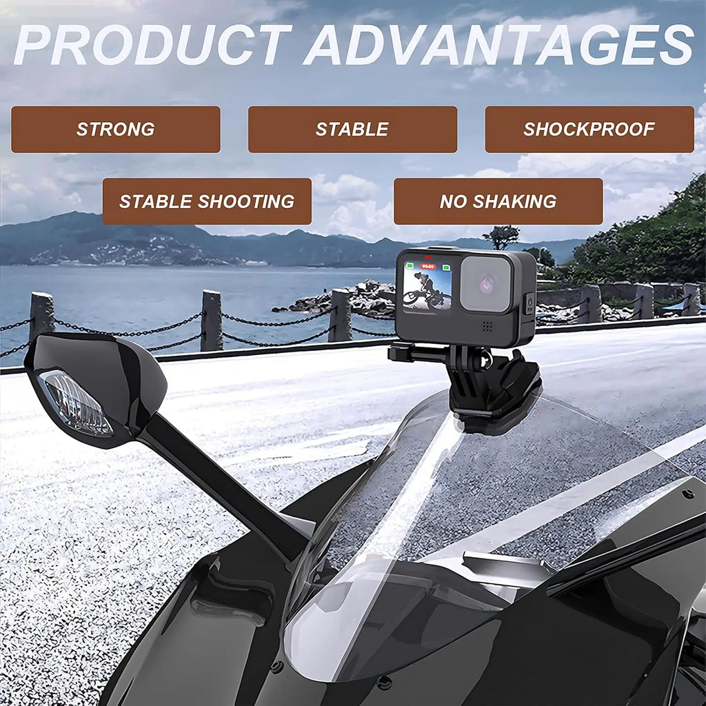 Aluminum Alloy Motorcycle Windshield Clip Camera Mount for GoPro Hero 13 12 11 10 9 8 7,Insta360 X4 X3,DJI OSMO Action 5Pro/4/3