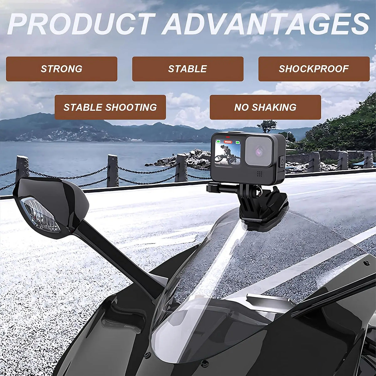 Aluminum Alloy Motorcycle Windshield Clip Camera Mount for GoPro Hero 13 12 11 10 9 8 7,Insta360 X4 X3,DJI OSMO Action 5Pro/4/3