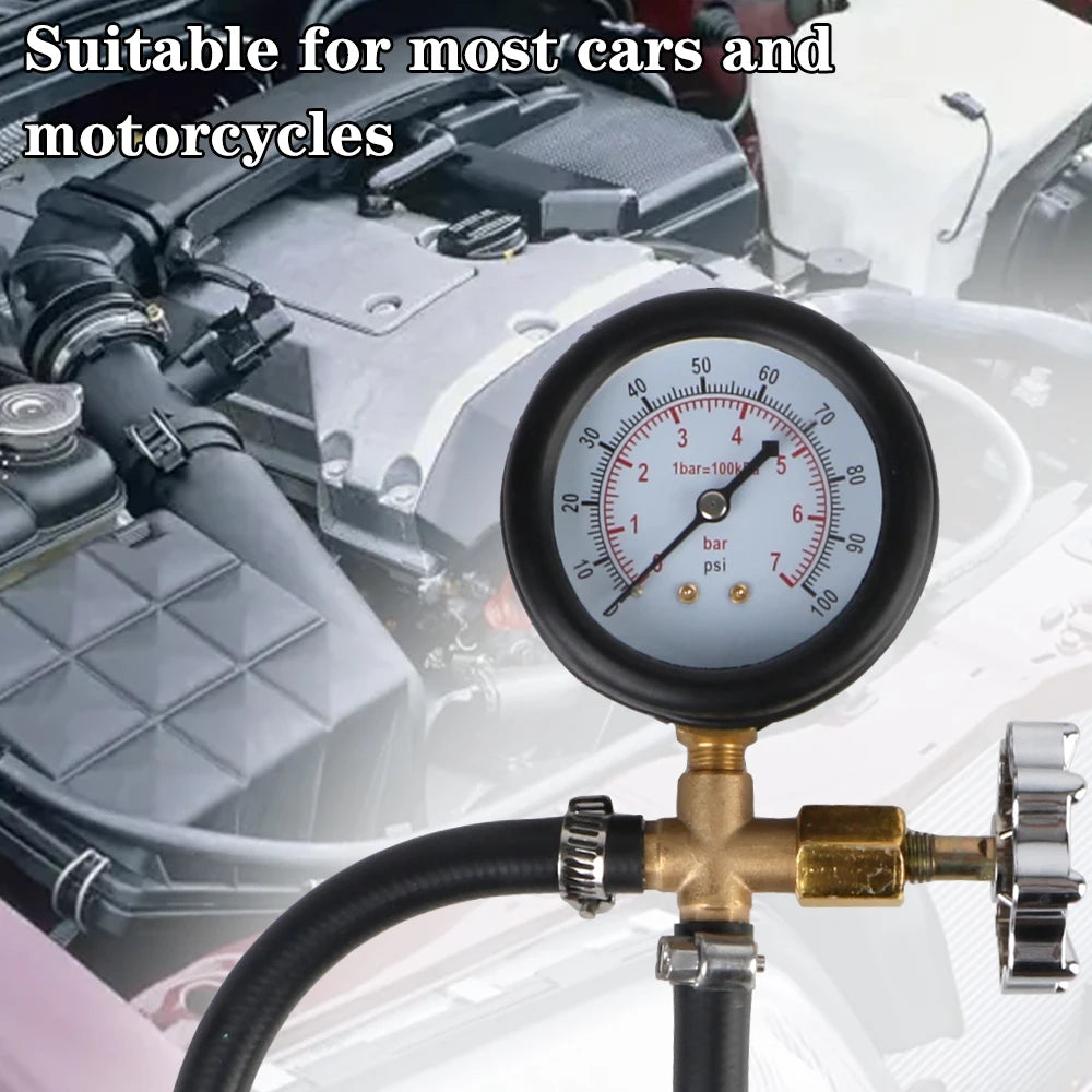 Motorcycle Tester Oil Pressure Gauge With Hose Adapter Automotive Fuel Pump Pressure Gauge 0-100Psi/7bar Test Meter Garage Tools