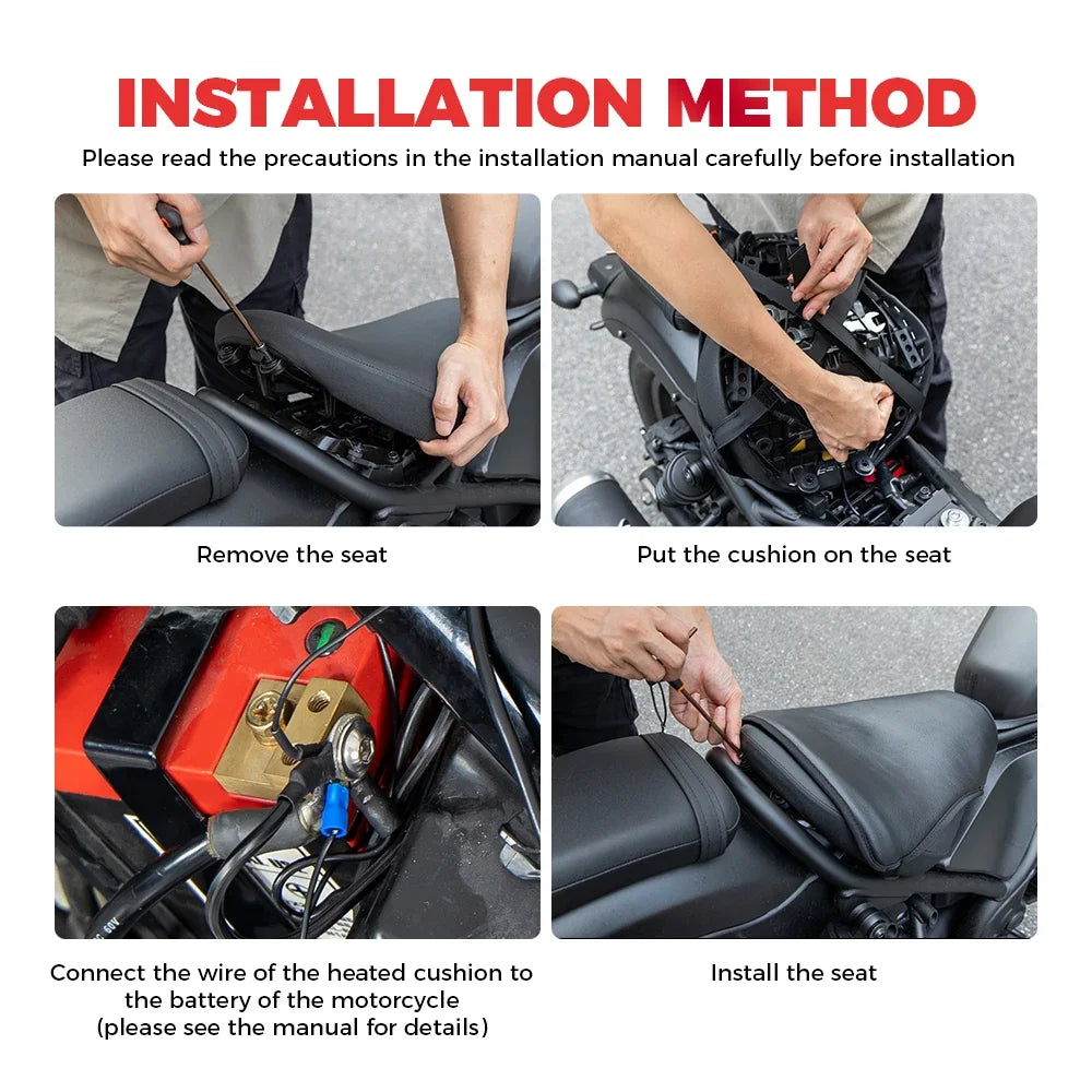 KEMITOUR 12V Motorcycle Heated Seat Cushion Universal For ATV Raptor 700 For R1200GS F800GS MT07 MT09 Winter Warmer Seat Cover