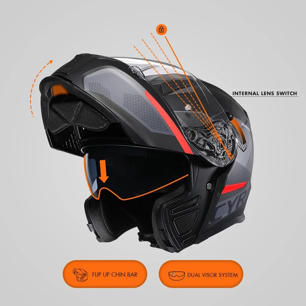Motorcycle Helmet Dual Visor Modular Flip Up Full Face Helmet for Adult Men Women DOT Approved Casco Moto CYRIL AH121
