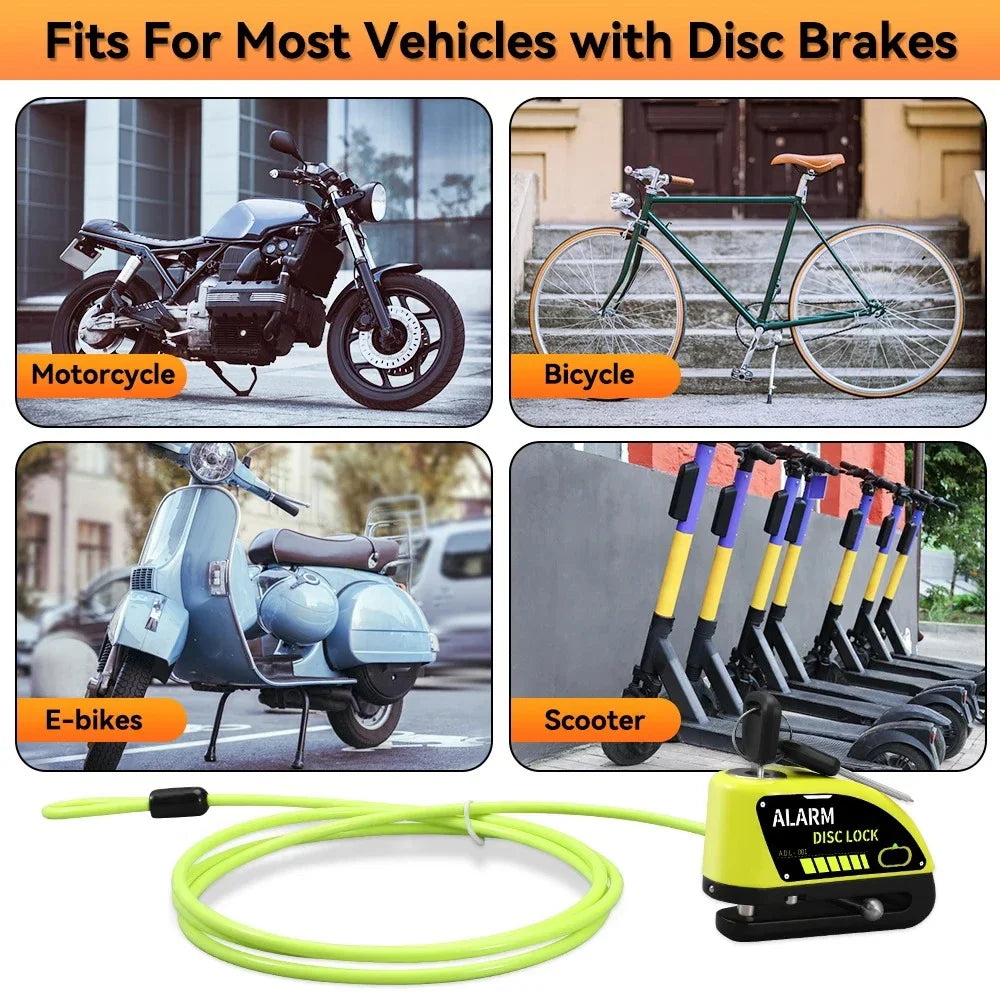 Anchtek Motorcycle Rechargeable Disc Lock Alarm 120db Bicycle Anti-theft Padlock Security Protection Bike Motorbike Accessories