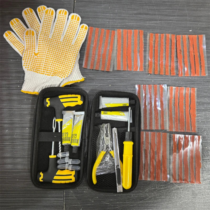 Emergency Tire Repair Kit - Heavy-Duty Glue & Rubber Strips for Flat Puncture Fix on Cars/Trucks/RVs, On-the-Go Safety Solution