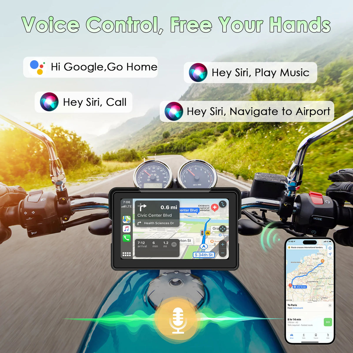 7 inch Motorcycle Carplay Screen For BMW GPS Navigation Dual Bluetooth Android Auto For BMW R1200GS ADV/ R1250GS ADV/S1000XR
