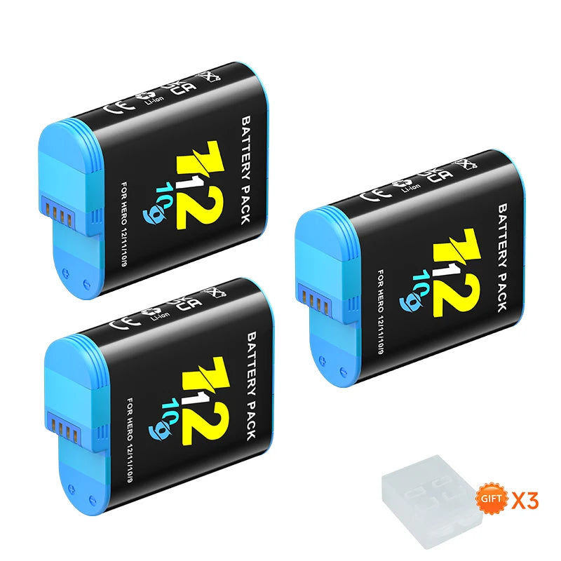 2000mAh for GoPro Hero 12 11 10 9 Battery  + 3-Slot LCD USB Fast Charger for Go Pro 10 9 Black Camera Bateria for Go Pro 12 10 9