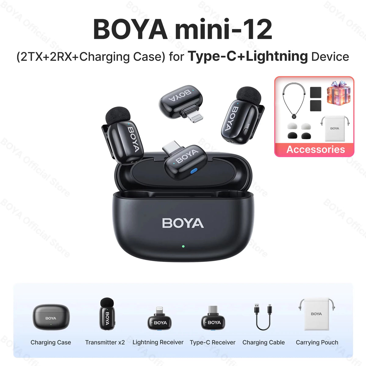 BOYA Mini Wireless Lavalier Lapel Microphone for iPhone iPad Android Type-C Phone Live Broadcast Audio Video Recording Vlog
