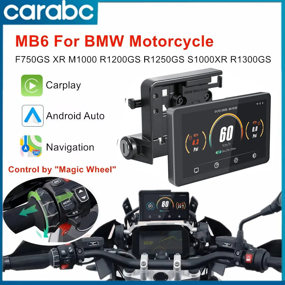 CARABC 6" Motorcycle Navigation Wireless Carplay Android Auto For BMW F750GS XR M1000 R1200GS R1250GS R1300GS S1000XR