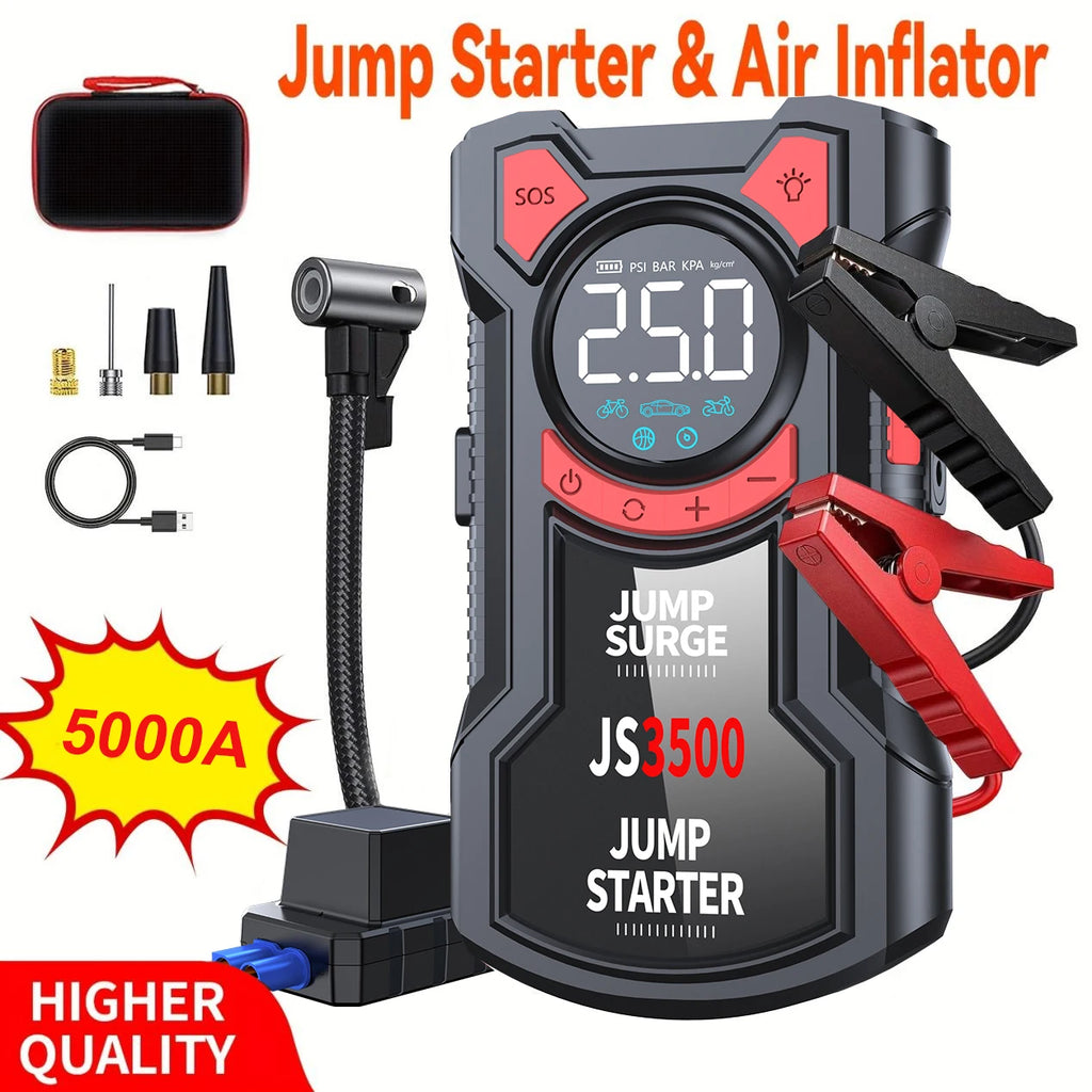 PAIVIROKU Car Jump Starter Air Compressor with Power Bank Portable Electric Pump Battery Booster 12V Jump Box with Flashlight