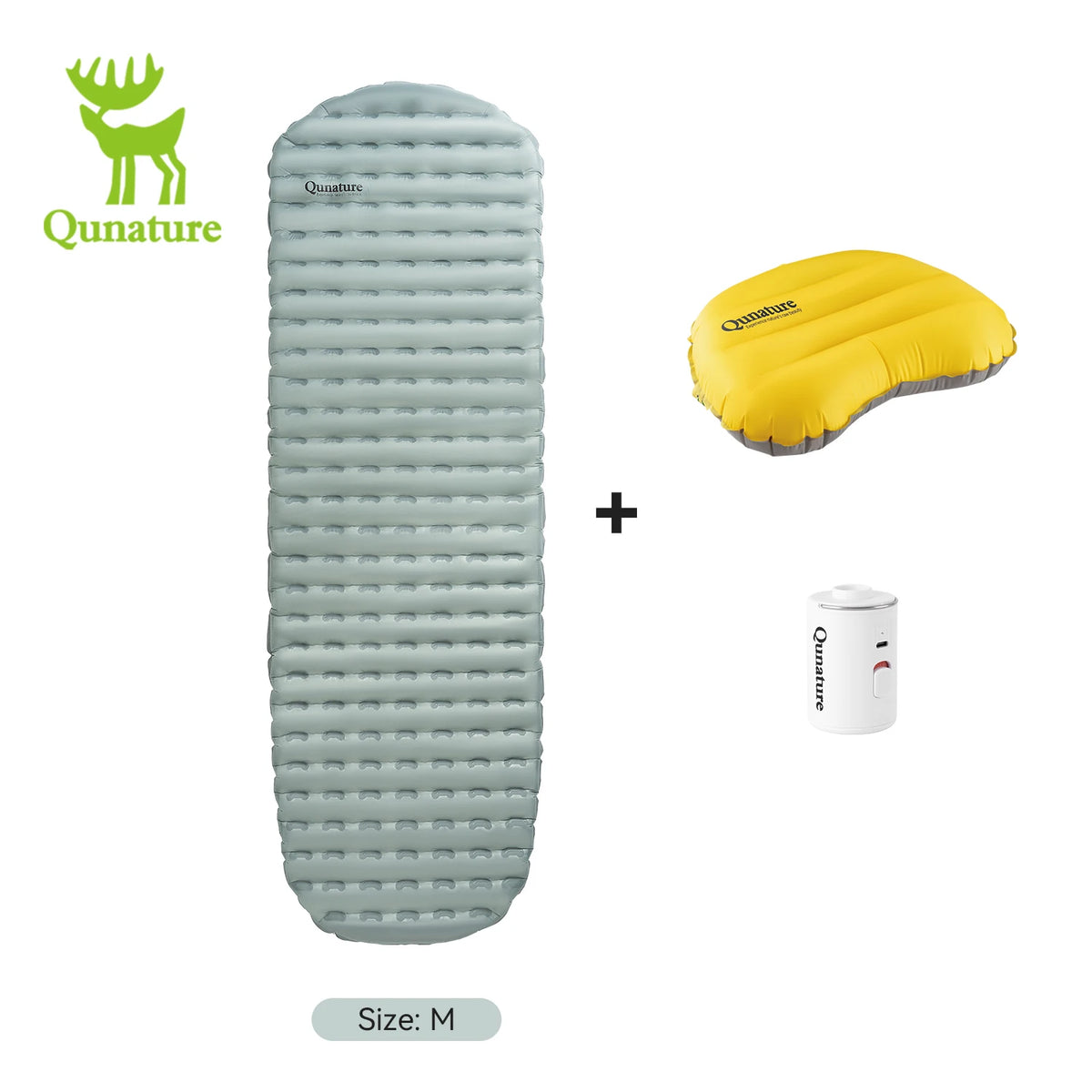 Qunature 3Pcs/set Outdoor Camping Inflatable Mattress Sleeping Bed Hiking Picnic Beach Mats Pillow Inflatable Pump  Air Cushion