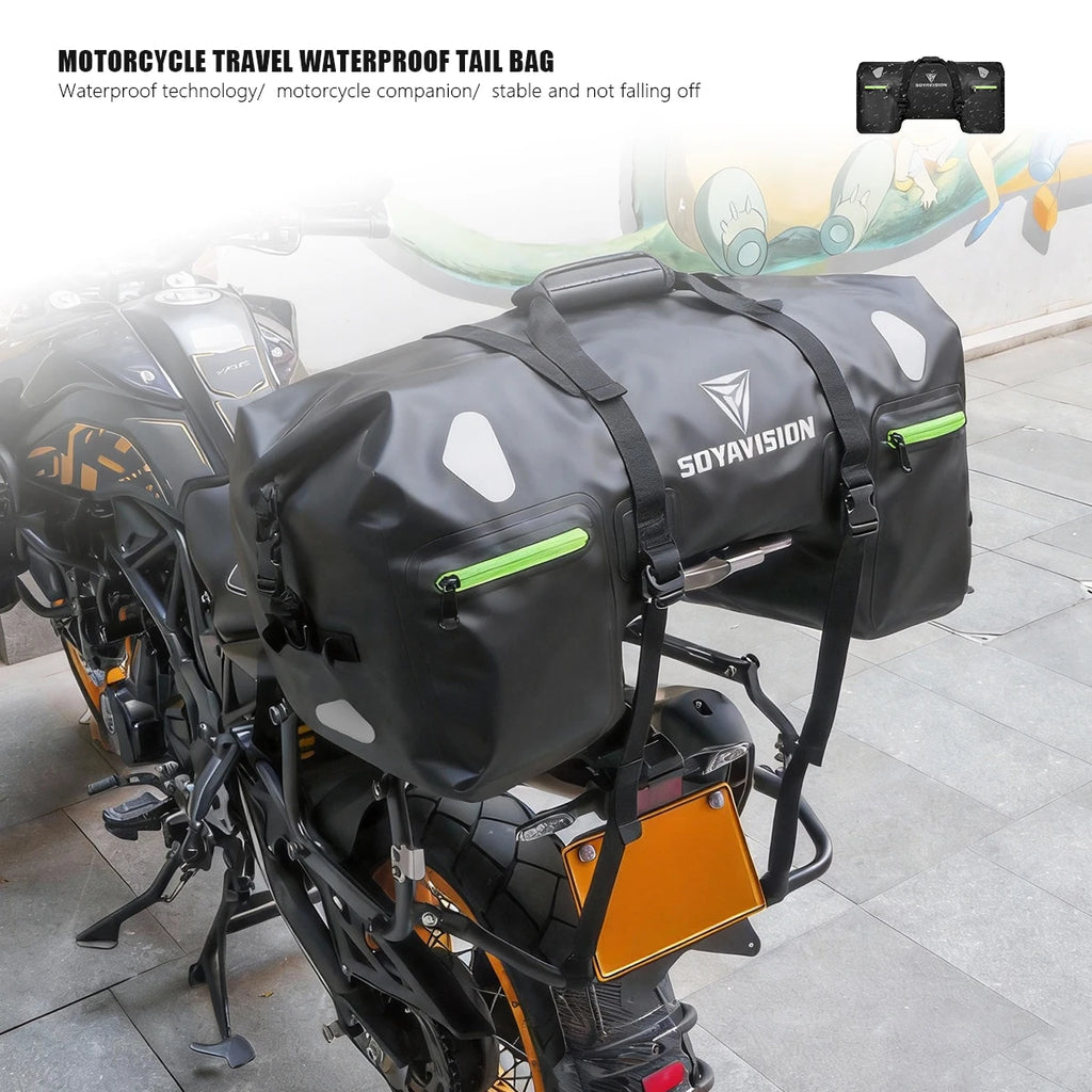 SOYAVISION Dry Motorcycle Tail Bag 80L/50L Waterproof PVC Motor Back Seat Luggage for Travel,Sport Touring & Adventure Riding