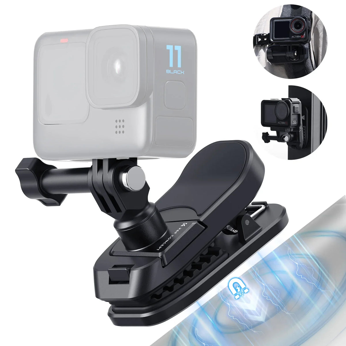 K&F CONCEPT Magnetic Backpack Clip Mount for DJI Osmo Action 5 Pro 4 3 All GoPro Hero Insta360 X5/4/3 180° Swivel Quick Release