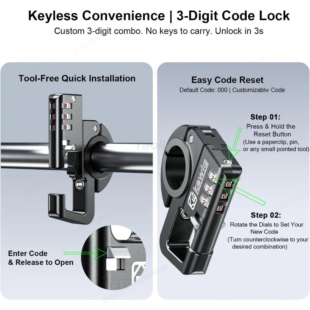 Motorcycle Handlebar Helmet Lock Aluminum Alloy Anti Theft Lock for Handlebar Diameter Within 0.875"/1"/1.125" Bike ATV Scooter