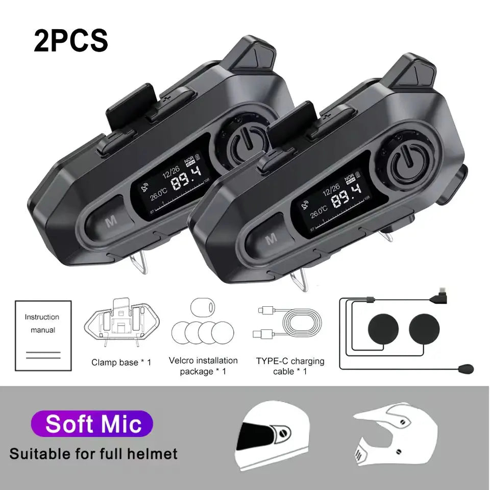 A1 Bluetooth 5.3 Motorcycle Helmet Headset With FM Radio Wireless Handfree Call Waterproof Moto Headphone LED Display For Rider
