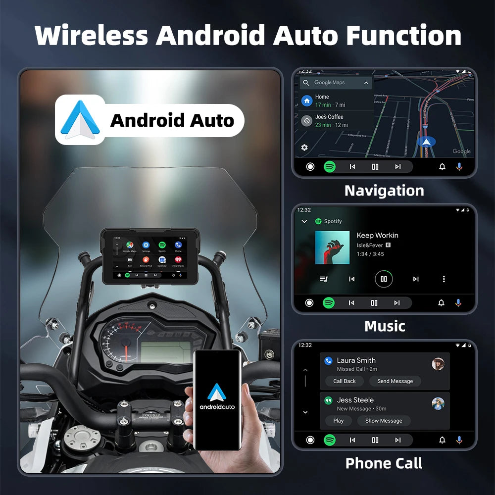 EKIY 5 inch Portable Digital Motorcycle Dashboard GPS Motorcycle Navigation Display Screen Wireless CarPlay Moto Android Auto