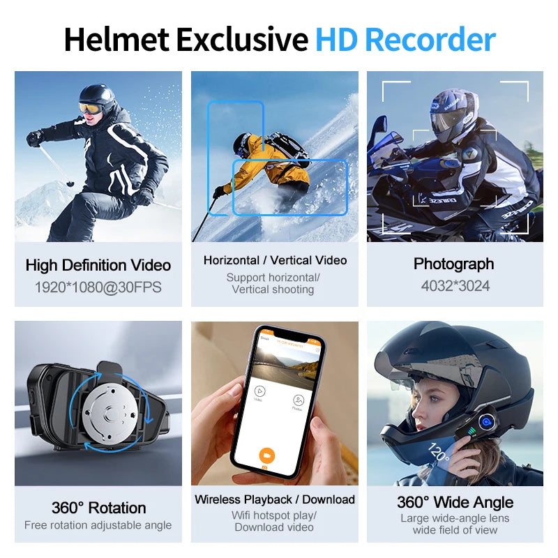 Q28 Motorcycle Helmet Headset Bluetooth Hands Free Call Waterproof Heaphone Wireless 1080P Video Dashcam TF Card as gift