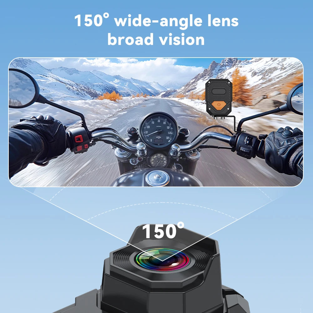 2K HD Motorcycle Dash Cam Built-in WiFi IP66 Waterproof Shockproof Professional Riding Safety Recorder Outdoor Black Box