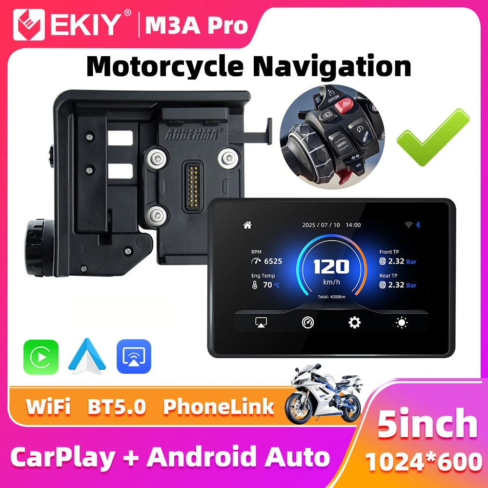 EKIY 5.0" Wireless CarPlay Moto Android Auto For BMW R1200GS R1250GS F800 F900 S1000XR GPS Motorcycle Navigation For WonderWheel