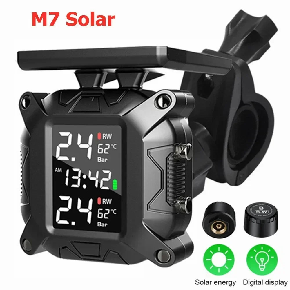 Solar Charging TPMS Motorcycle Tire Pressure Sensors Motorbike Tire Pressure Monitoring System Tyre Temperature Alarm System